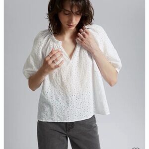 Paris Atelier & Other Stories white cotton eyelet loose-fit blouse puff sleeve 0